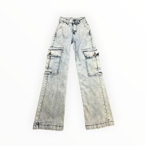 Disclosure Cargo Jeans Womens 1/25 Light Acid Wash Wide Leg High Rise Utility